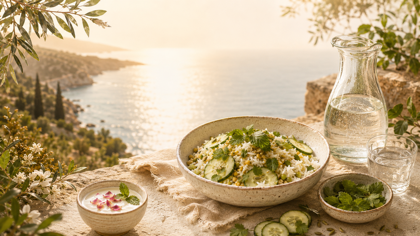 Lagana ljetna ayurvedska prehrana uz mediteranski krajolik